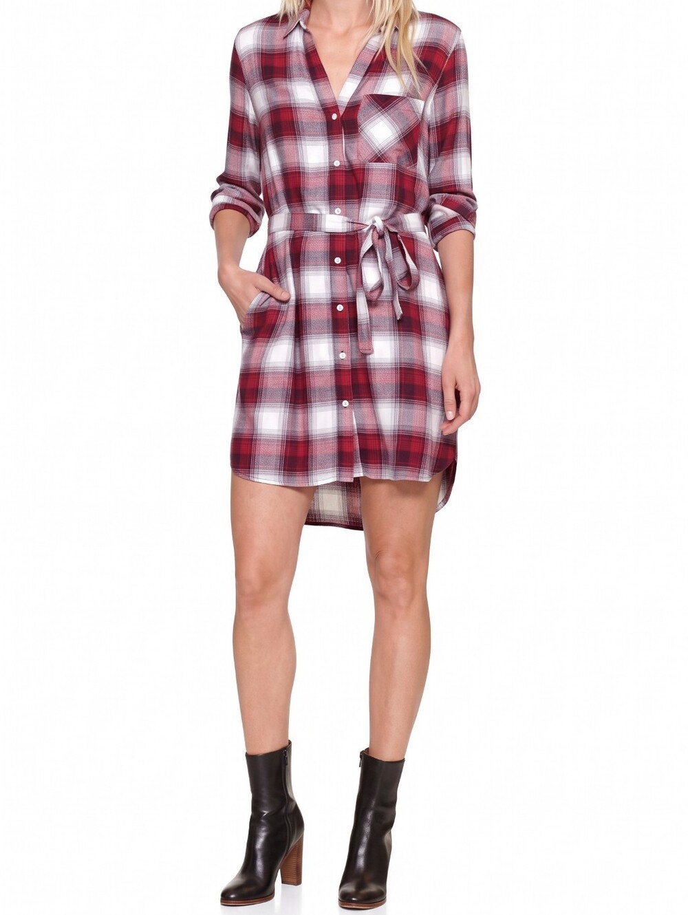 Gap + Pendleton Plaid Shirt Dress with Tie Waist - Red White